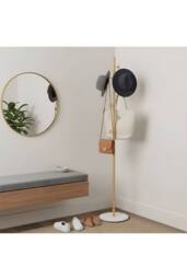 Living and Home 170cm Freestanding Coat Rack with 8 Hooks, Marble Base in Gold - thumbnail 8