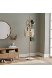 Living and Home 170cm Freestanding Coat Rack with 8 Hooks, Marble Base in Gold - thumbnail 6