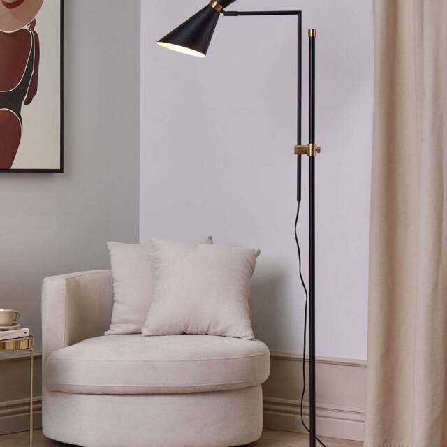 Wyld and Coco Lighting Floor Lamp - Marble Base Matt Black Metal with Gold Accents - image 1