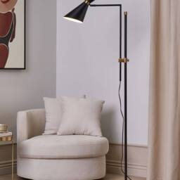 Wyld and Coco Lighting Floor Lamp - Marble Base Matt Black Metal with Gold Accents