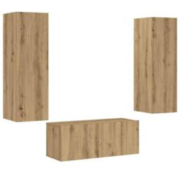 Berkfield Home Wall Mounted TV cabinets 3 pcs Artisan Oak Engineered Wood in Brown - thumbnail 3
