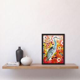 "Artery8 Heron Bird in Colourful Abstract Flower Field Framed Art Print in Red - Size: W12"" x H16""" - thumbnail 4