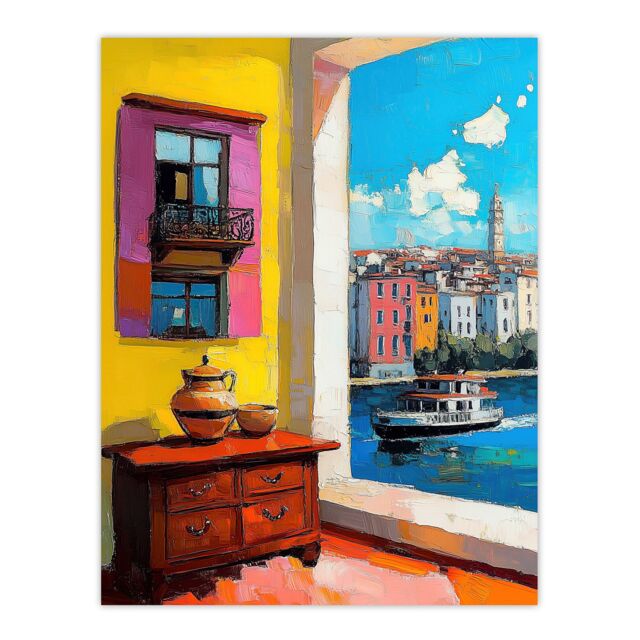 "Artery8 Amalfi Coast Coastal City View Boat Italy Summer Wall Art Print - Size: W24"" x H32""" - image 1