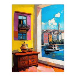 "Artery8 Amalfi Coast Coastal City View Boat Italy Summer Wall Art Print - Size: W24"" x H32""" - thumbnail 1