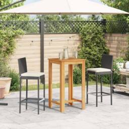 Berkfield Home Beautiful 3 Piece Garden Bar Set Black Solid Wood Acacia & Poly