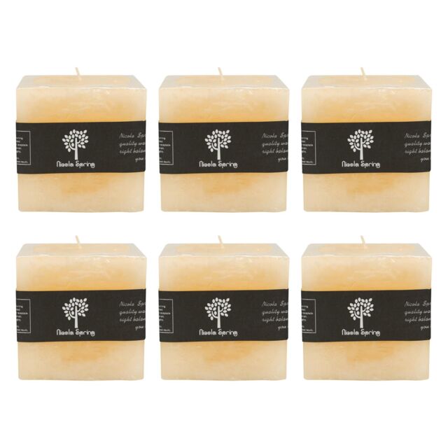 Nicola Spring Square Vanilla Pillar Candles - 120 Hours - Cream - Pack of 6 in Beige - image 1
