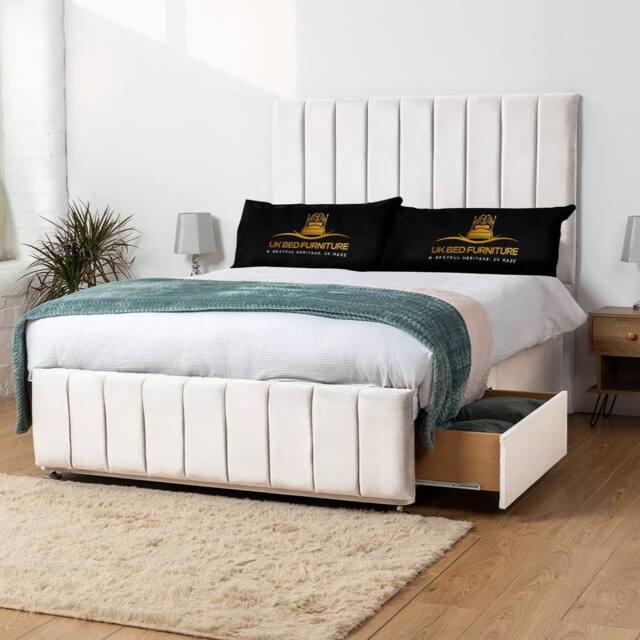 UK Bed Furniture Falcon Divan Bed with 2 Drawers Same Side & 26 Inch headboard in White - Size: Single - image 1