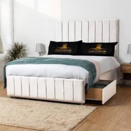 UK Bed Furniture Falcon Divan Bed with 2 Drawers Same Side & 26 Inch headboard in White - Size: Single
