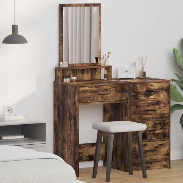 Berkfield Home Dressing Table with Drawers - Smoked Oak, 50x41x140 cm in Brown - Size: 50 x 41 x 140 cm - image 1