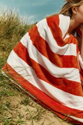 CHRISTY Classic 'Cabana' Striped Extra Large Vibrant Beach Towels in Orange
