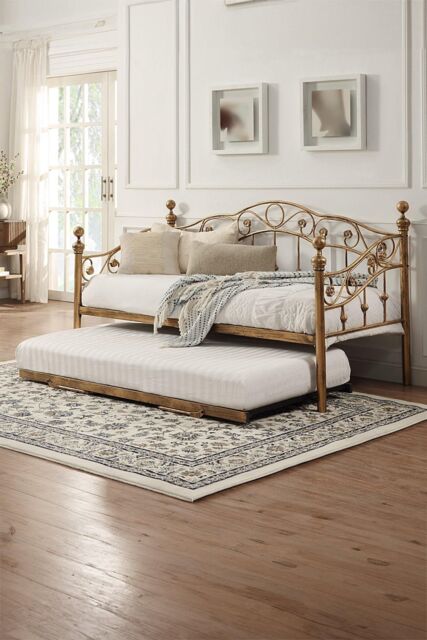 SlumberWorx Essendon Vintage Living Room Bedroom Metal Day Bed w Trundle in Bronze - Size: Single - image 1