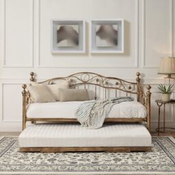 SlumberWorx Essendon Vintage Living Room Bedroom Metal Day Bed w Trundle in Bronze - Size: Single - thumbnail 3