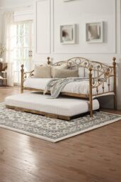 SlumberWorx Essendon Vintage Living Room Bedroom Metal Day Bed w Trundle in Bronze - Size: Single