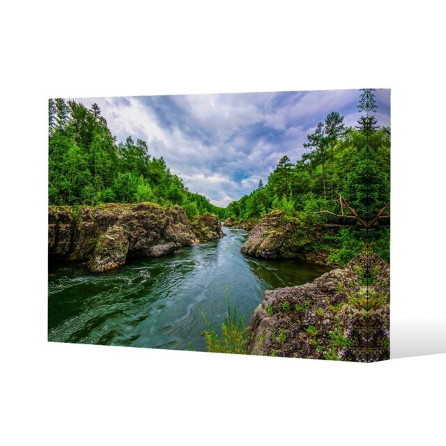 Benjamin Tate Design River in mountain forest landscape (Canvas Print) / 114 x 77 x 4cm in Natural - Size: 114 x 77 x 4 cm - image 1
