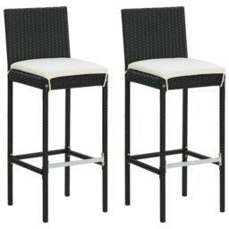 Berkfield Home Garden Bar Stools with Cushions 2 pcs Black Poly Rattan