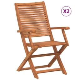 Berkfield Home Folding Garden Chairs with Armrest 2 pcs Solid Wood Acacia in Brown - thumbnail 2