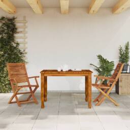 Berkfield Home Folding Garden Chairs with Armrest 2 pcs Solid Wood Acacia in Brown - thumbnail 3