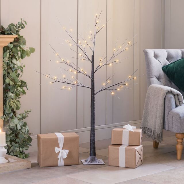 Christow Snowy Twig Tree Light Up Birch LED Christmas Decoration Indoor Outdoor in Brown - Size: 4ft - image 1