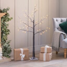 Christow Snowy Twig Tree Light Up Birch LED Christmas Decoration Indoor Outdoor in Brown - Size: 4ft - thumbnail 1
