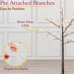 Christow Snowy Twig Tree Light Up Birch LED Christmas Decoration Indoor Outdoor in Brown - Size: 4ft - thumbnail 3