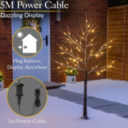 Christow Snowy Twig Tree Light Up Birch LED Christmas Decoration Indoor Outdoor in Brown - Size: 4ft - thumbnail 4