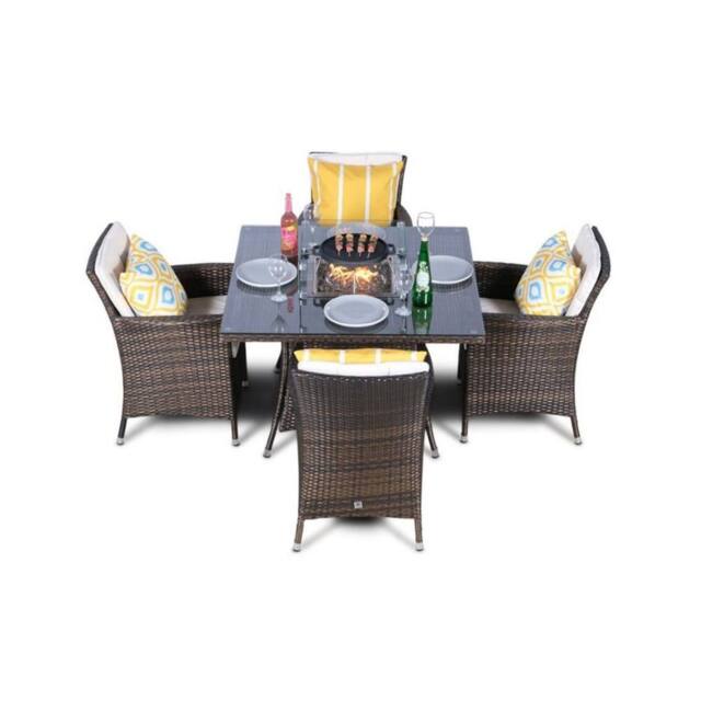 Thats Furniture Savannah Fire Pit 4 Seater Square Rattan Dining Set in Brown - image 1