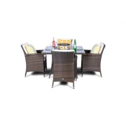 Thats Furniture Savannah Fire Pit 4 Seater Square Rattan Dining Set in Brown - thumbnail 6