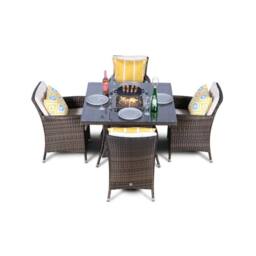Thats Furniture Savannah Fire Pit 4 Seater Square Rattan Dining Set in Brown - thumbnail 1