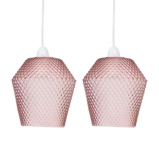 First Choice Lighting Set of 2 Porter - Pink Textured Glass Easy Fit Pendant Shades - image 1