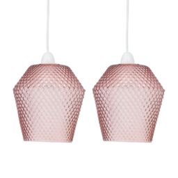 First Choice Lighting Set of 2 Porter - Pink Textured Glass Easy Fit Pendant Shades
