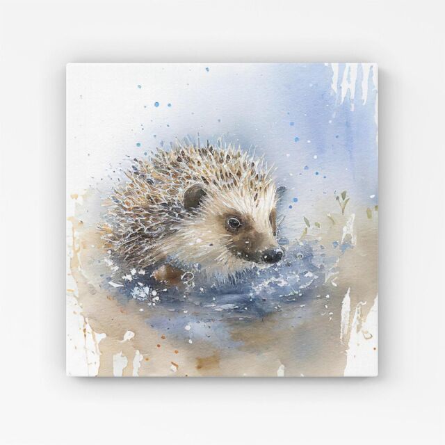 "Warren Reed - Designer Hedgehog Watercolour Canvas in Brown - Size: W16"" x H16""" - image 1