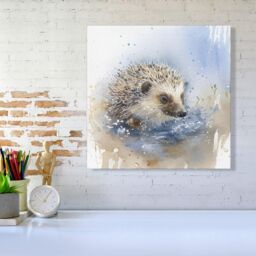 "Warren Reed - Designer Hedgehog Watercolour Canvas in Brown - Size: W16"" x H16""" - thumbnail 2