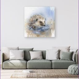 "Warren Reed - Designer Hedgehog Watercolour Canvas in Brown - Size: W16"" x H16""" - thumbnail 4