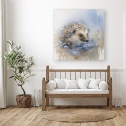 "Warren Reed - Designer Hedgehog Watercolour Canvas in Brown - Size: W16"" x H16""" - thumbnail 3