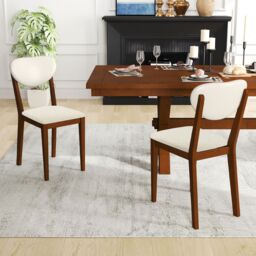 Costway Sherpa Dining Chairs Set of 2 Modern Dining Chair w/Padded Seat in Walnut - thumbnail 3