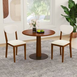 Costway Sherpa Dining Chairs Set of 2 Modern Dining Chair w/Padded Seat in Walnut - thumbnail 4