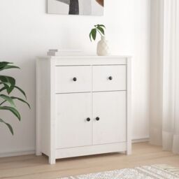 Berkfield Home Sideboard White 70x35x80 cm Solid Wood Pine - Size: 70 x 35 x 80 cm - thumbnail 1