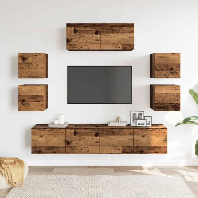 Berkfield Home Classic 7 Piece TV Cabinet Set Wall-mounted Old Wood Engineered Wood in Brown - image 1