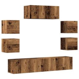 Berkfield Home Classic 7 Piece TV Cabinet Set Wall-mounted Old Wood Engineered Wood in Brown - thumbnail 3