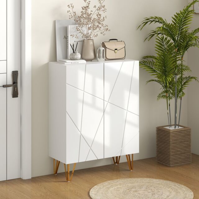 HOMCOM Narrow Shoe Cabinet, Slim Shoe Storage Cabinet with Soft-Close Hinges & Adjustable Shelves for 15-20 Pairs of Shoes in White - image 1