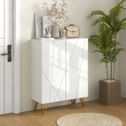 HOMCOM Narrow Shoe Cabinet, Slim Shoe Storage Cabinet with Soft-Close Hinges & Adjustable Shelves for 15-20 Pairs of Shoes in White