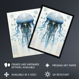 Artery8 Jellyfish Military Robot Hybrid Schematic Blueprint Futuristic Secret Complex Arcane Manuscript Gift For Him Man Cave Art Print Framed Poster - thumbnail 2