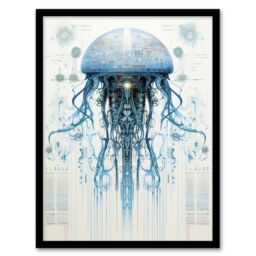 Artery8 Jellyfish Military Robot Hybrid Schematic Blueprint Futuristic Secret Complex Arcane Manuscript Gift For Him Man Cave Art Print Framed Poster - thumbnail 1