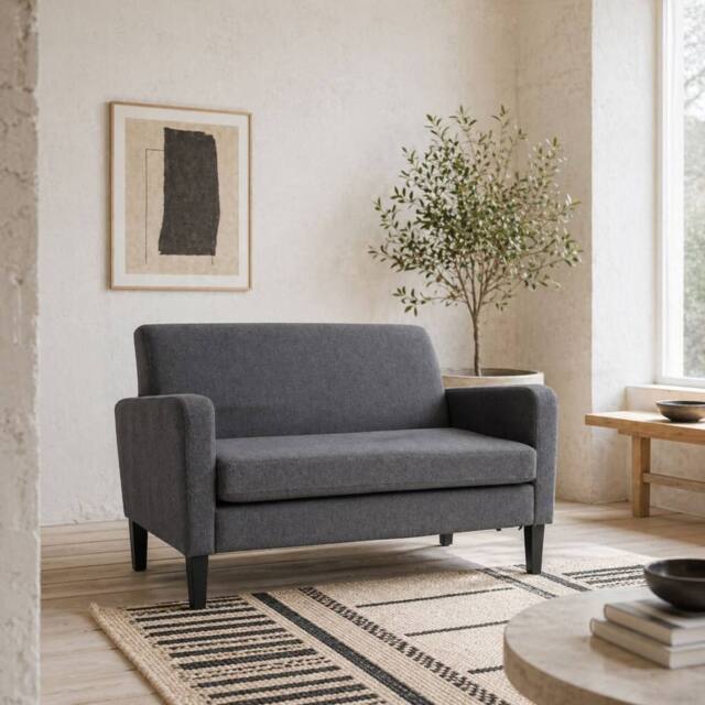 Wyld Haus Kahaba Charcoal Grey 2 Seater Loveseat Curved Linen Look Upholstery - image 1