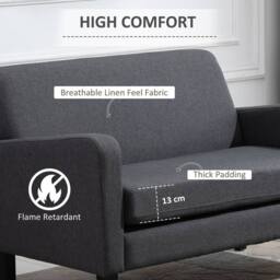 Wyld Haus Kahaba Charcoal Grey 2 Seater Loveseat Curved Linen Look Upholstery - thumbnail 4