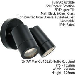 Loops IP44 Outdoor Adjustable Spotlight Matt Black Twin GU10 Dimmable Up Down light - thumbnail 2