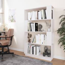 Berkfield Home Book Cabinet/Room Divider White 80x25x132 cm Solid Wood Pine - Size: 80 x 25 x 132 cm - thumbnail 3