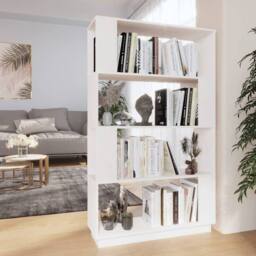 Berkfield Home Book Cabinet/Room Divider White 80x25x132 cm Solid Wood Pine - Size: 80 x 25 x 132 cm - thumbnail 2