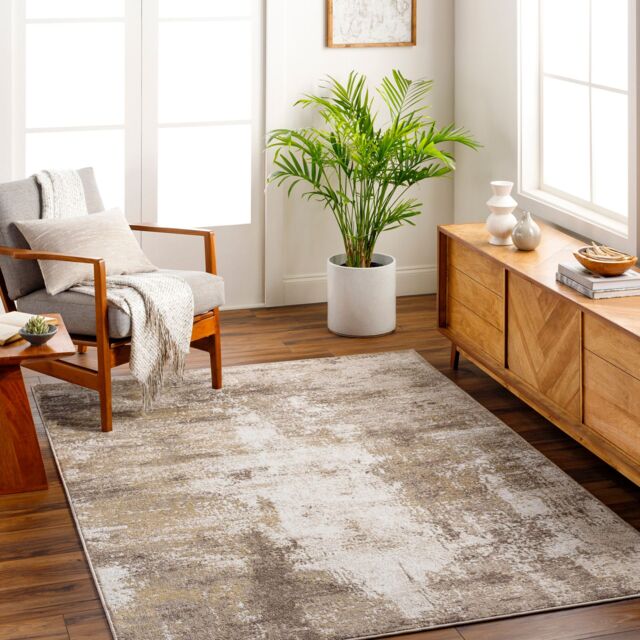 Livabliss San Francisco-Abstract Blue Grey Yellow Brown Modern Marble Living Rug in Light Brown - Size: 160 cm x 215 cm - image 1