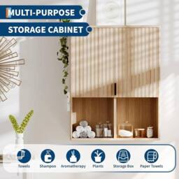 VOGREX Wood Bathroom Wall Cabinet Over Toilet Storage Adjustable Shelf in Natural - thumbnail 3